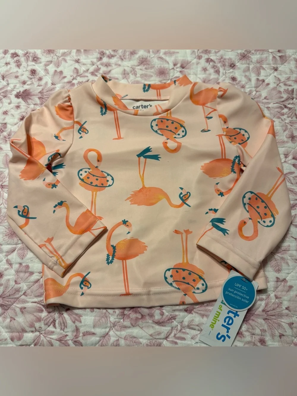 Carter’s Flamingo UPF 50+ Rash Guard Top Size 18 months long sleeve NEW